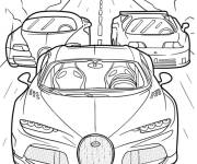 Coloriage Trois voitures Bugatti sur la rue