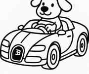 Coloriage Un chien au volant d'un jouet Bugatti