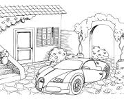 Coloriage Une Bugatti gar&eacute;e devant la maison