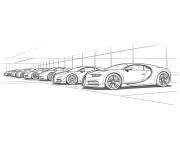 Coloriage Voitures Bugatti align&eacute;es dans le showroom