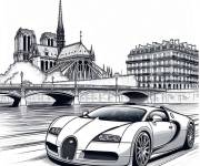 Coloriage Vue de la Bugatti sur le centre-ville
