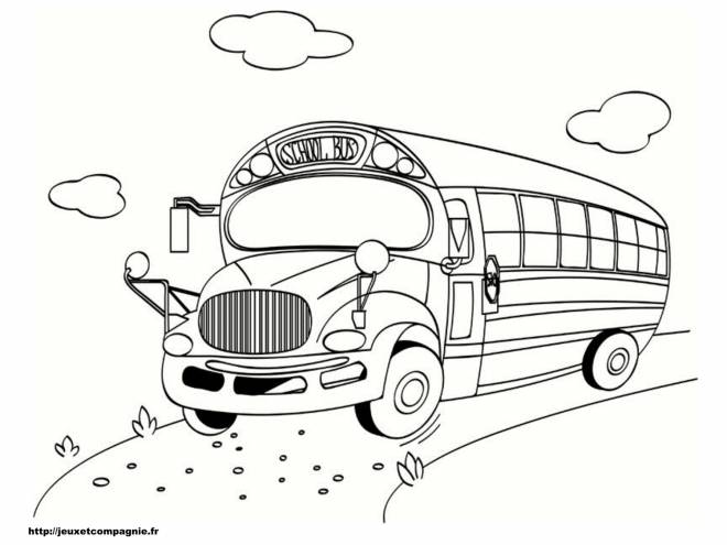 Coloriage Autobus scolaire en route dessin gratuit à imprimer