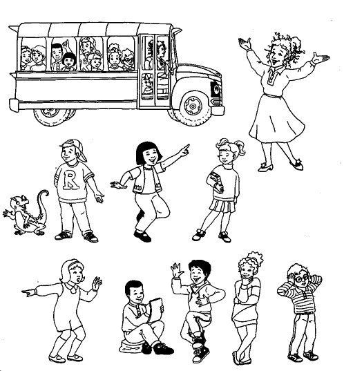 Coloriage et dessins gratuits Enfants et Bus d'école à découper à imprimer