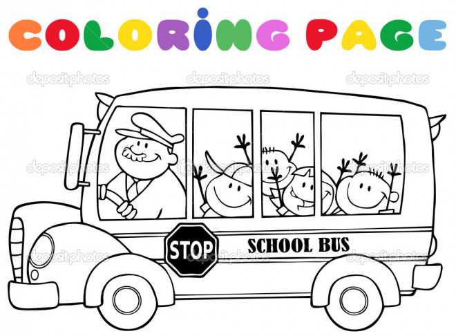 Coloriage et dessins gratuits Enfants heureux dans le Bus à imprimer