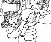 Coloriage et dessins gratuit le chauffeur de bus ouvre la porte pour les enfants à imprimer