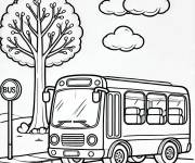 Coloriage Bus arr&ecirc;t&eacute; sour l'arbre