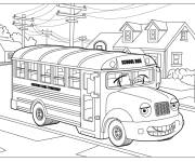 Coloriage Bus d'&eacute;cole traverse la cit&eacute;
