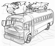 Coloriage Bus et carte du monde