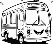 Coloriage Bus kawaii sous les nuages