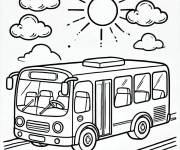 Coloriage Bus pendant une journ&eacute;e ensoleill&eacute;e