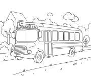 Coloriage Bus scolaire en plein air