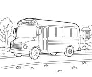 Coloriage Bus scolaire en route vers l'&eacute;cole