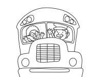 Coloriage bus scolaire et le chauffeur heureux