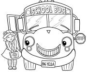 Coloriage Bus scolaire magique avec une belle fille