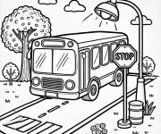 Coloriage Bus sur la route pendant la nuit