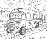 Coloriage Bus traverse la foret