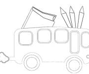 Coloriage Cahier et crayons dans le bus d'&eacute;cole