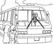 Coloriage Deux enfants saluent le chauffeur du bus