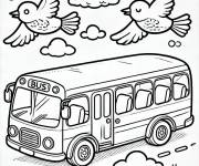 Coloriage Deux oiseaux sur le bus