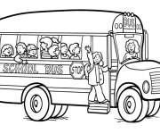Coloriage Fille te salue alors qu'elle saute dans le bus