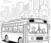 Coloriage Illustration d'un bus en cit&eacute;