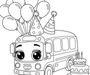 Coloriage Le bus c&eacute;l&egrave;bre l'anniversaire avec des ballons