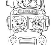 Coloriage Le bus des animaux kawaii