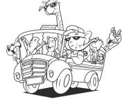 Coloriage Les animaux dans leur bus