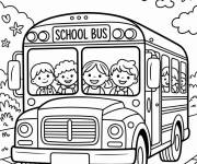 Coloriage Les &eacute;coliers heureux dans le bus scolaire