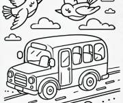 Coloriage Oiseaux sur un minibus