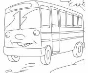 Coloriage Paysage d'un bus scolaire avec la joie