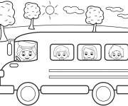 Coloriage Paysage de bus en chemin pour maternelle