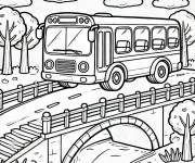 Coloriage Paysage du bus qui traverse le pont