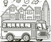 Coloriage Photo de bus devant les maisons