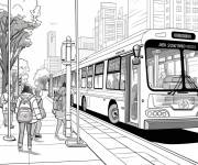Coloriage Scène d'arrêt de bus réaliste