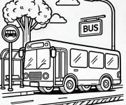 Coloriage Sc&egrave;ne de bus dans la rue