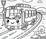 Coloriage Sc&egrave;ne de bus en route kawaii