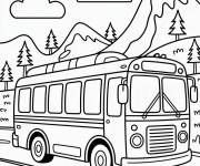 Coloriage Un bus dans les montagnes