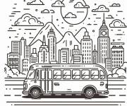 Coloriage Un bus traversant les rues