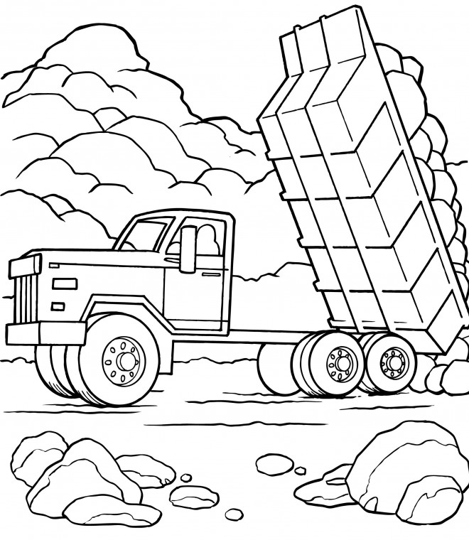 Coloriage Camion Benne de chantier couleur dessin gratuit à imprimer