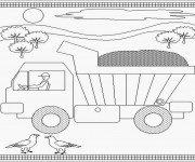 Coloriage Paysage facile d'un Camion Benne