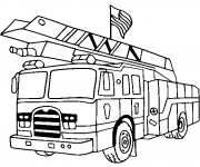 Coloriage Camion Pompier porte le drapeau américain