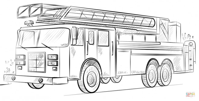 Coloriage Camion Pompier Réaliste Dessin Gratuit à Imprimer