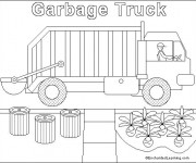 Coloriage Camion Poubelle passe par les maisons