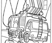 Coloriage Camion Poubelle sur chemin