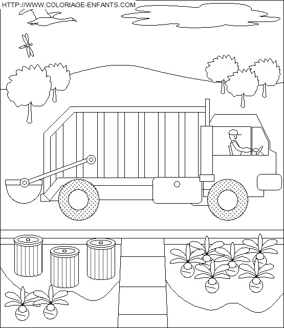 Coloriage et dessins gratuits Un paysage de Camion Poubelle à imprimer