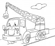 Coloriage Camion grue humoristique