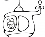 Coloriage Fille mignonne dans un H&eacute;licopt&egrave;re