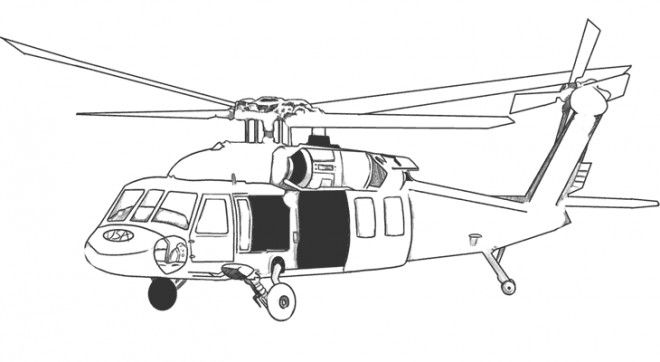 Coloriage Un Helicoptere Militaire En Noir