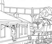 Coloriage Locomotive s'arrête en gare